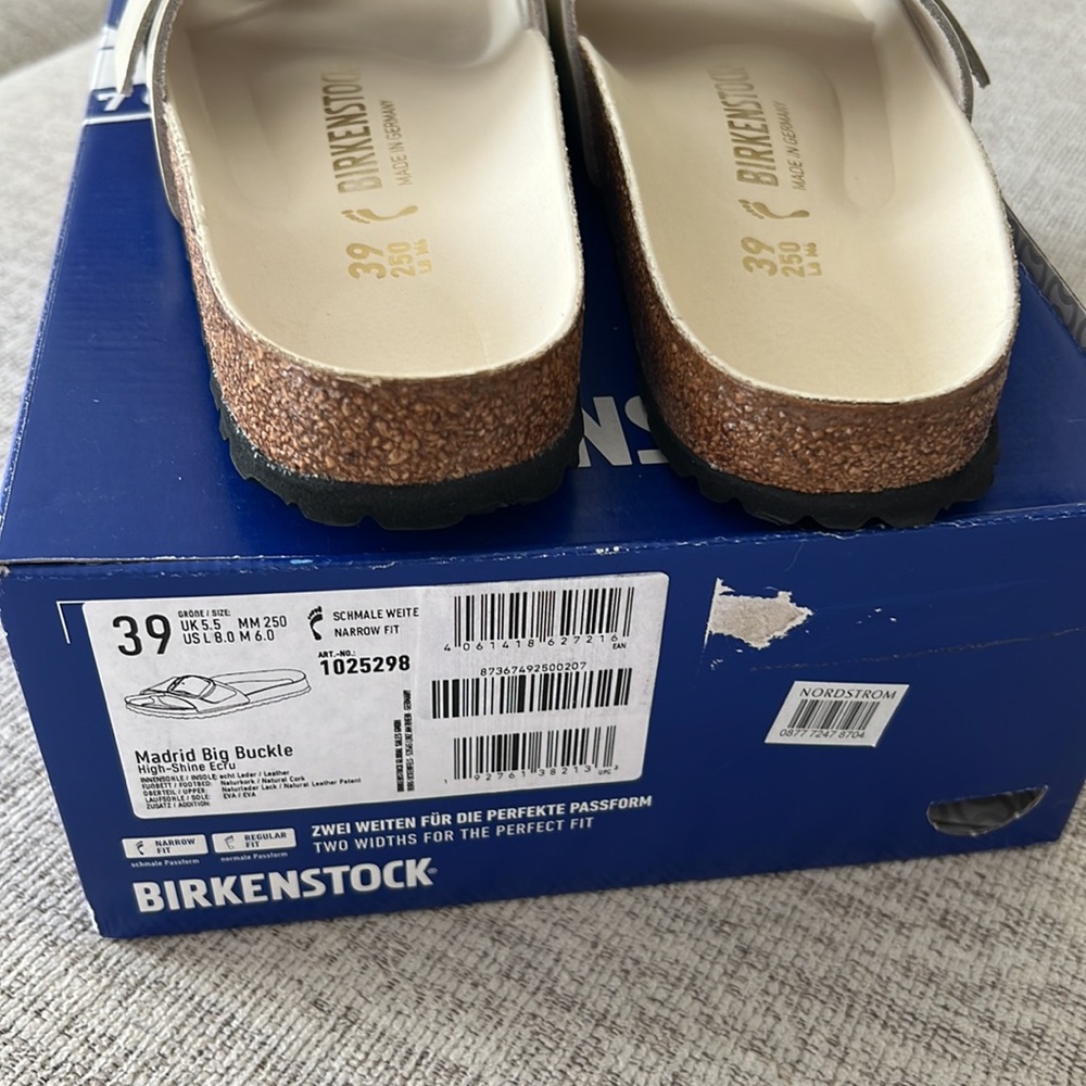 NWT Birkenstock Madrid High Shine Ecru Big Buckle Gold Beige Sandals - Picture 15 of 15